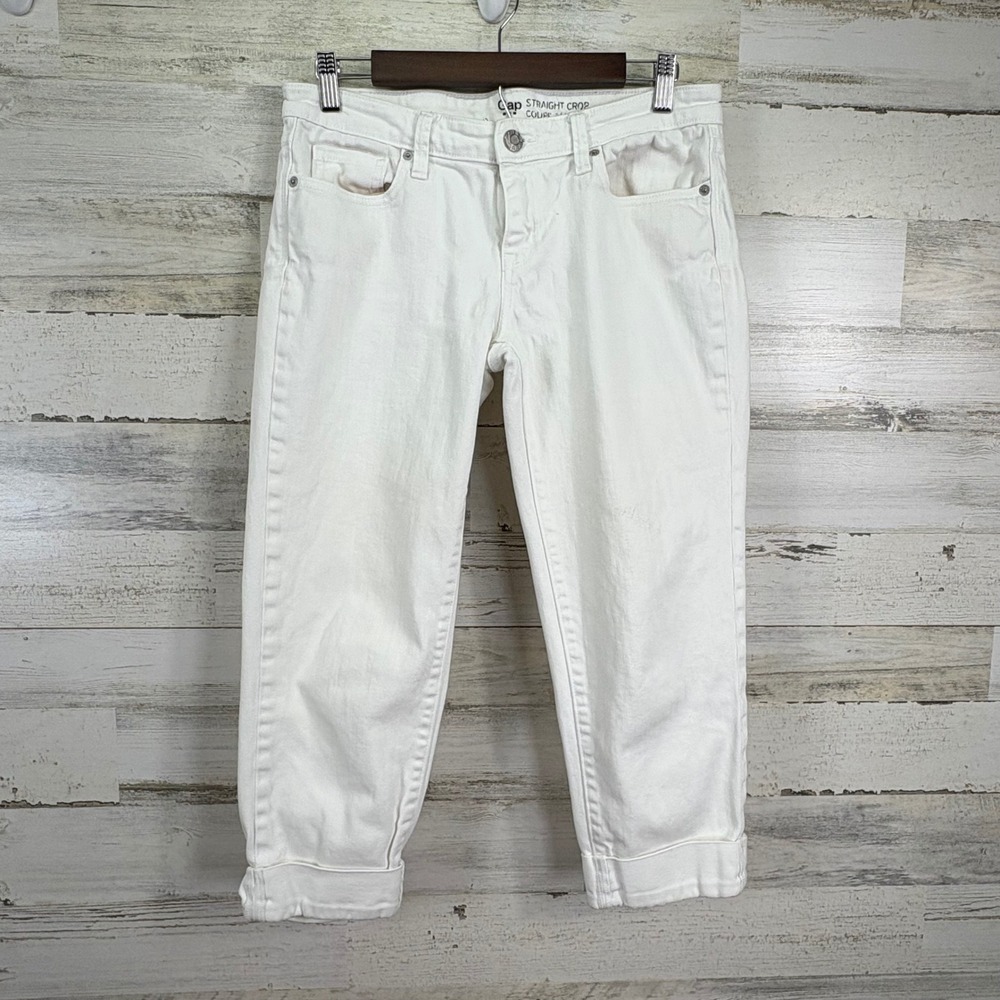 GAP Womens Straight Crop Jeans Size 8/29R Optic White Capri Cuffed Denim Pants